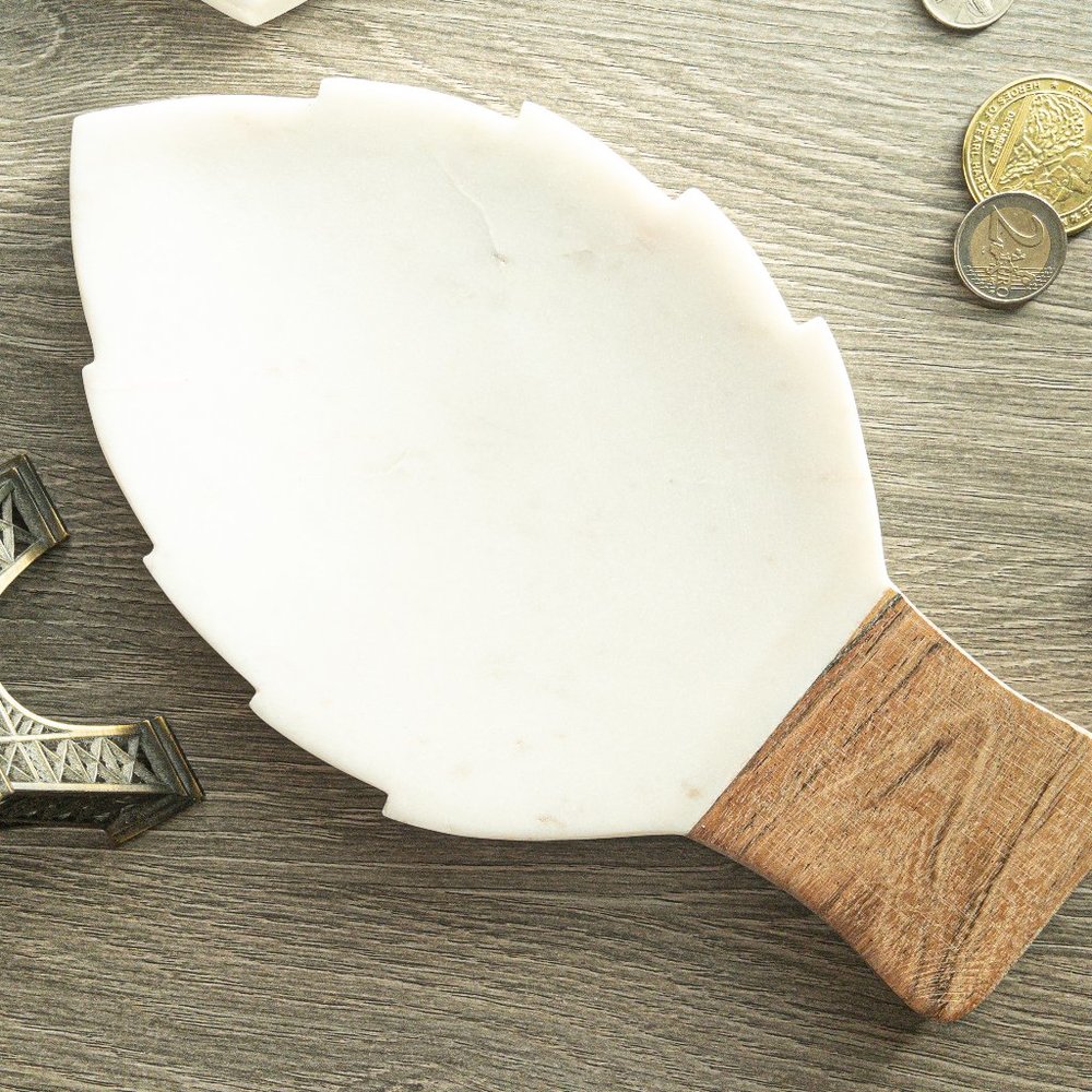 CLEARANCE! Wood & Marble leaf shaped platter, Kitchen Serving Platter, Tray
